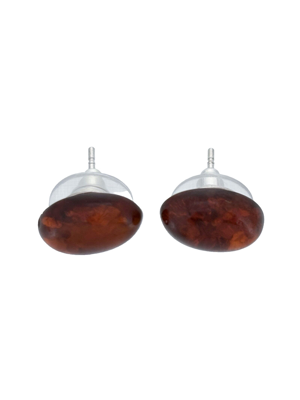 Vintage Sterling Silver 925 Oval Amber Stud Earrings